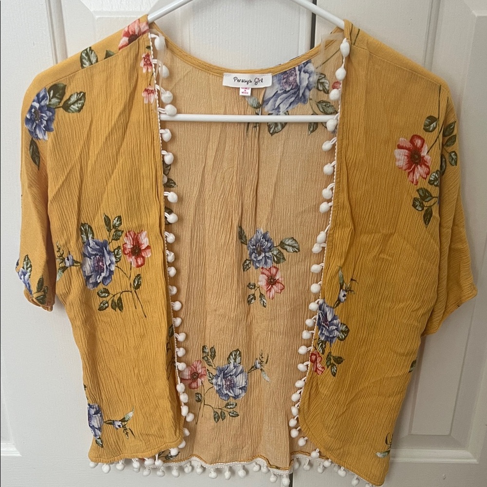 Persaya Yellow Floral Blouse with Pom-Pom Trim for Girls
